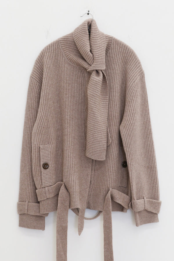 NAN KNITS 25 Autumn and Winter Ribbon Collar Slant Lapel Jacket NAN-N25AWCOA07KHA-KAQI Khaki